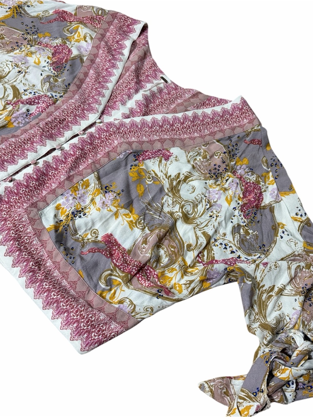 FREE PEOPLE Pink & White Ornate Boho Print Blouse
